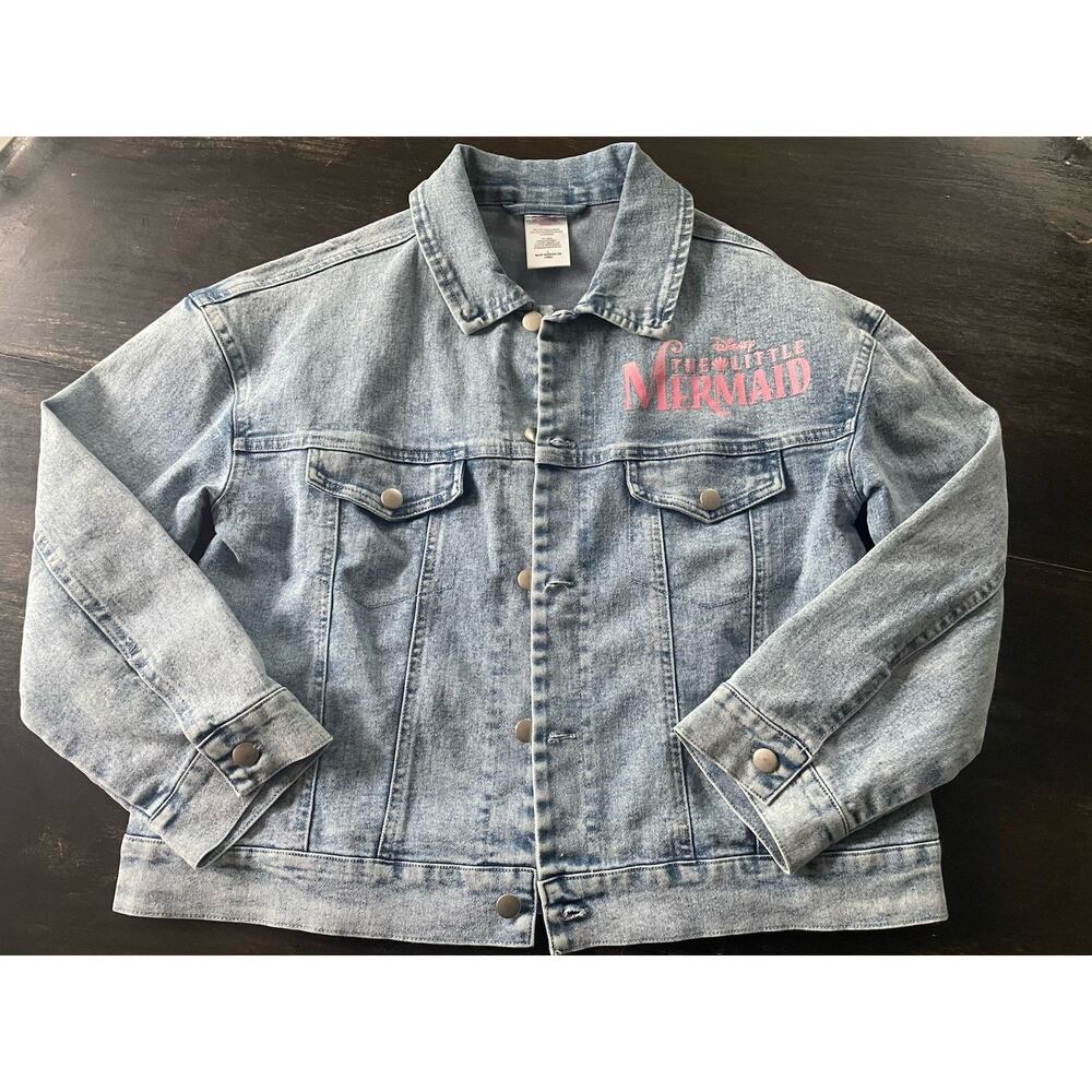 Girls Disney Princess Little Mermaid Jean Denim Jacket Light Blue Large